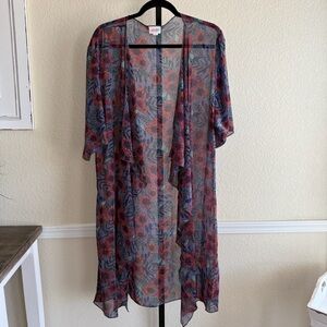 LuLaRoe Shirley Medium Cottagecore Floral Sheer Longline Kimono Duster Cardigan